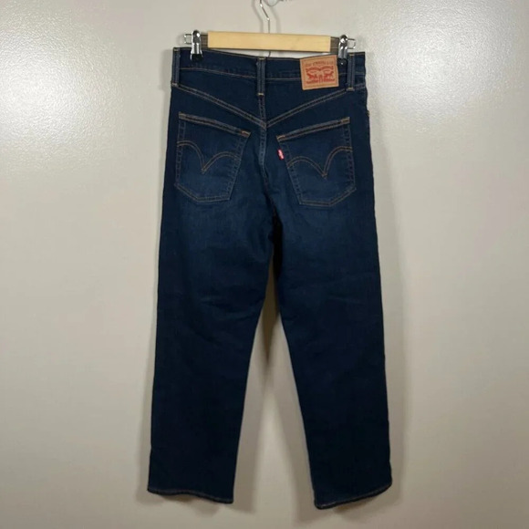 Levi's Ribcage Ankle Straight Jeans Size 28 Dark Wash Ultra High Rise Distressed - Picture 1 of 10